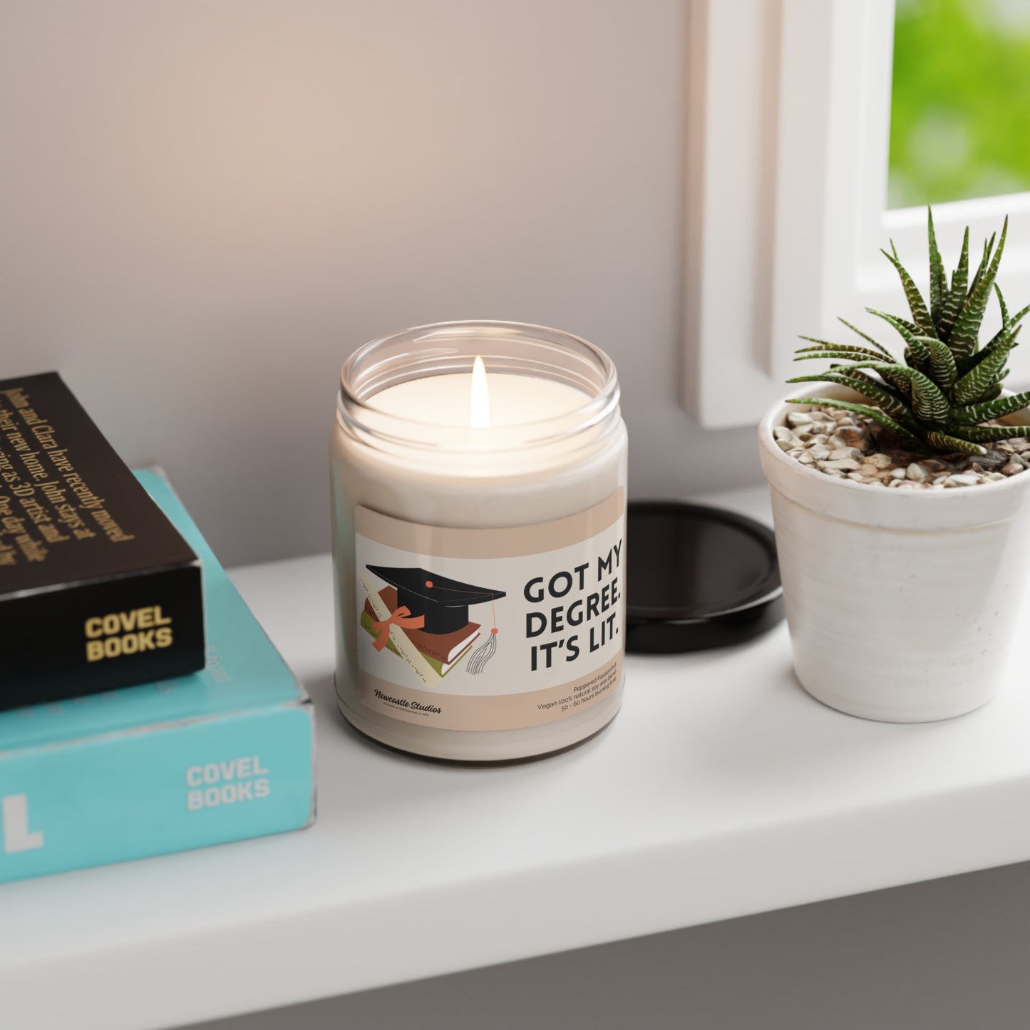 "Got my Degree. It's lit." Glass Candle